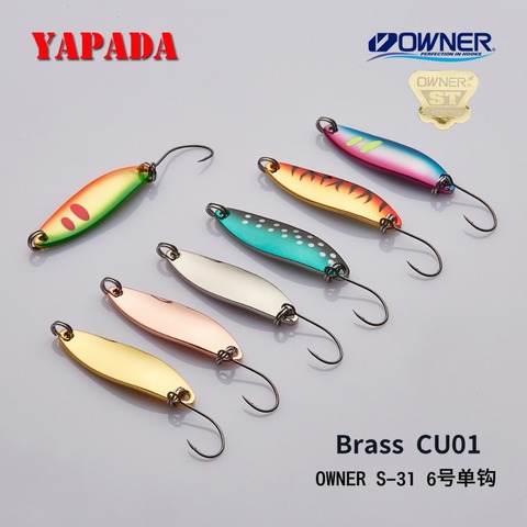 YAPADA Brass spoon CU01 36*11mm 3g/3.8g/5g OWNER Single Hook Multicolor Metal Spoon stream Fishing Lures Trout ► Photo 1/6