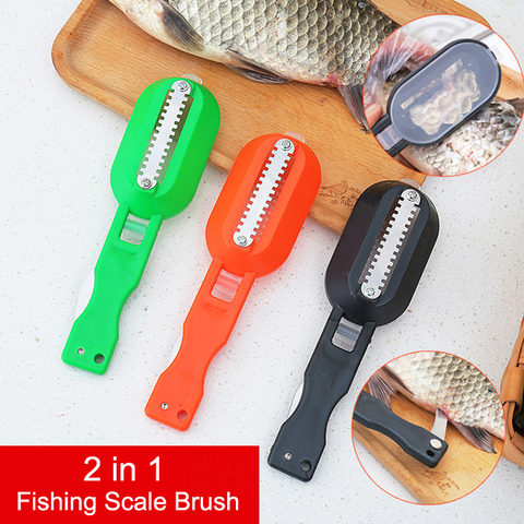 2 in 1 Plastic Fishing Scale Brush Built-in Fish cutter Fish Skin Brush Scraping Fast Remove Fish knife Cleaning Scaler Scraper ► Photo 1/5