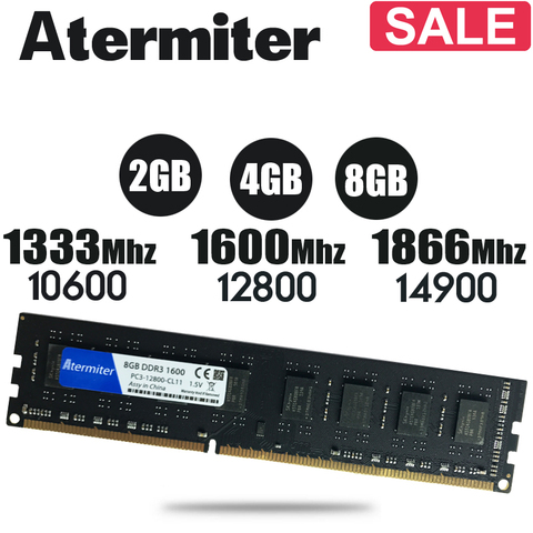 Atermiter 8GB DDR3 PC3 1600Mhz 1866Mhz 1333MHz RAM Desktop PC DIMM Memory RAM 240 pins 4GB 8G 4G Heatsink 1866 1600 1333 RX 580 ► Photo 1/6