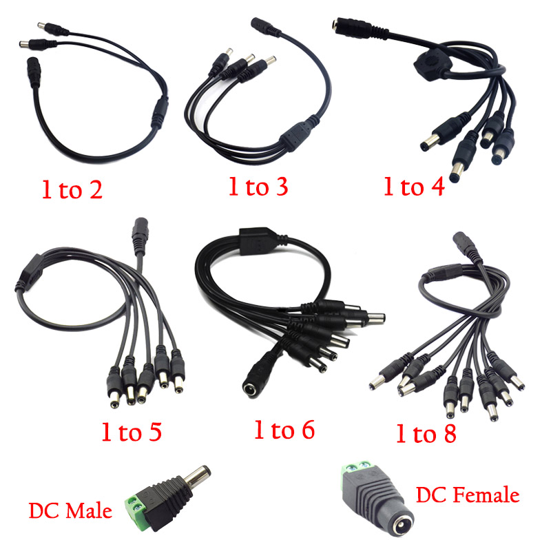 12v DC 1 female to 2 3 4 5 6 8 way male Power plug Splitter cable CCTV led Strip 