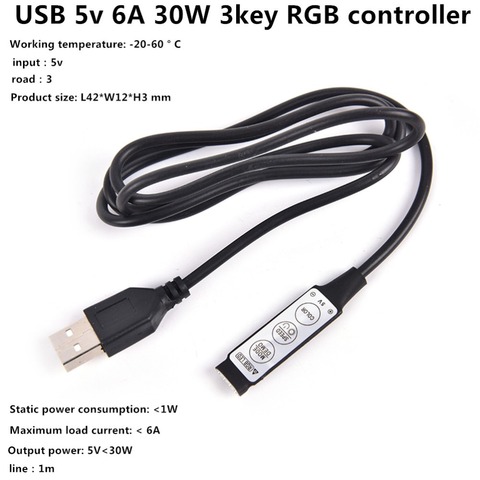 DC 5v 6A 30W USB LED RGB Controller Mini 3Key Remote Controller Dimmer For 5V RGB LED Strip Light Hot Sale ► Photo 1/6