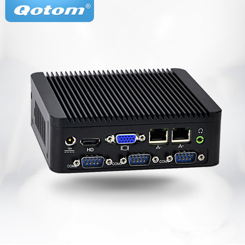 OEM/ODM fanless mini pc Qotom Q180P/Q190P with  celeron J1800/J1900 on board 1080P 4 serial port  dual lan multimedia player ► Photo 1/6