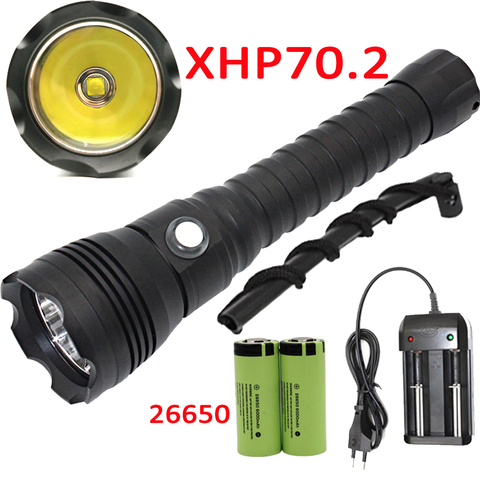 XHP70.2 LED Scuba Diving Flashlight Underwater 100M XHP70 Dive Torch Linterna Waterproof Lamp 26650 Battery +Charger ► Photo 1/6