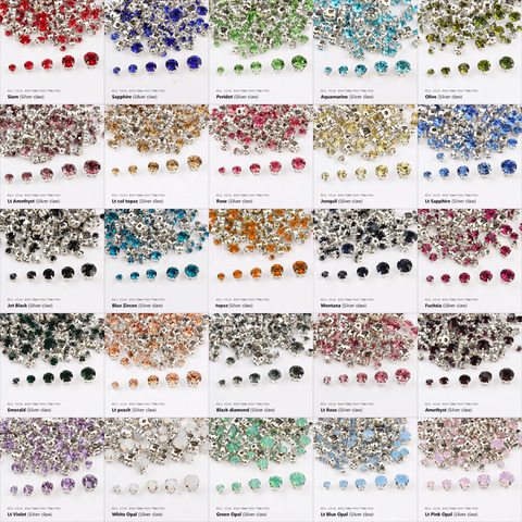 Mixed size sewn rhinestone 24 colors and silver claw glass stone crystal  for DIY decoration shoes and hats luggage decoration ► Photo 1/6