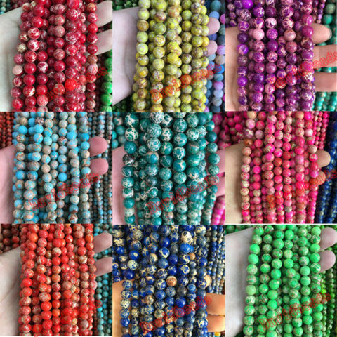 Natural Stone Red magenta Purple Green Lake Blue Sea Sediment Imperial Jaspers Round Loose Beads 6 8 10 12MM Pick  For Jewelry ► Photo 1/6