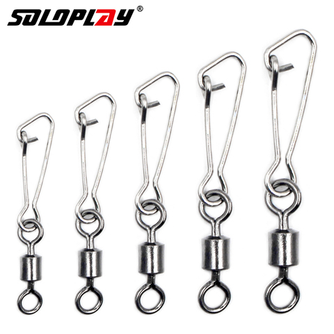 Soloplay 30PCS/Lot 2# 4# 6# 8# 10# Fishing lure Rolling Swivel with Nice Snap stainless steel fishing Hook Connector Link ► Photo 1/6