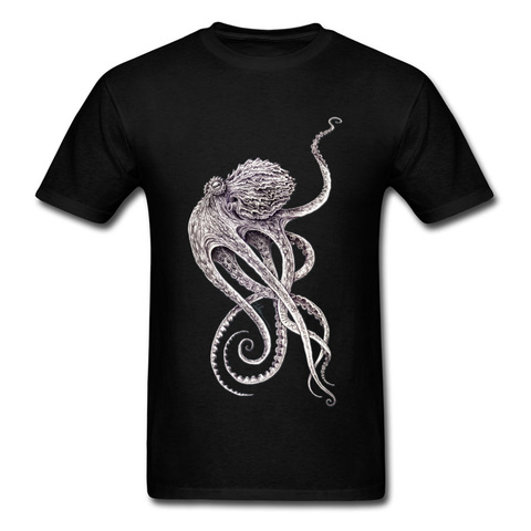 Retro Black T-shirt Men Elegant Octopus Print T Shirt Steampunk Tops Tees Personalized Short Sleeve TShirt Father Day Gift Cloth ► Photo 1/6