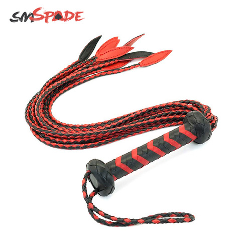 60cm Black&Red Braided Handle Tails Handle leather flogger, handmade horse whip, Horse racing flogger, free shipping knout ► Photo 1/6