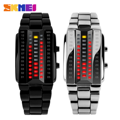Luxury Lovers' Wristwatch Waterproof Men Women Stainless Steel Red Binary Luminous LED Electronic Display Sport Watches Fashion ► Photo 1/6