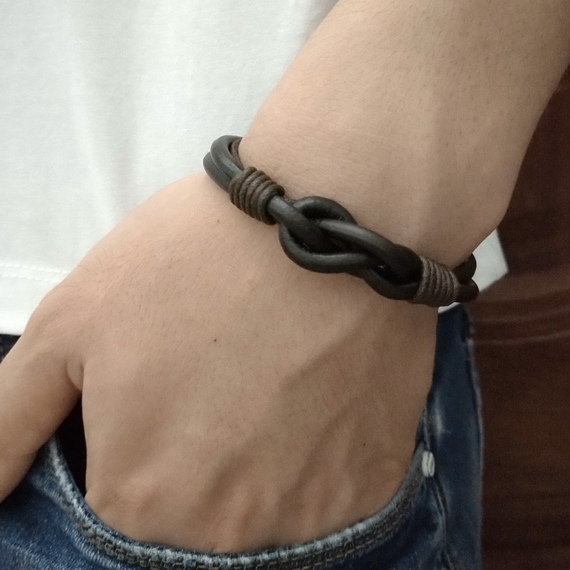 Men Punk Fashion Black Brown Leather Hook Bracelet Wristband Bangles Jewelry