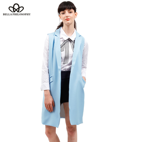 Bella Philosophy women vest autumn jacket brand WaistCoat pockets open stitch sleeveless blue pink beige blazer colete feminino ► Photo 1/1