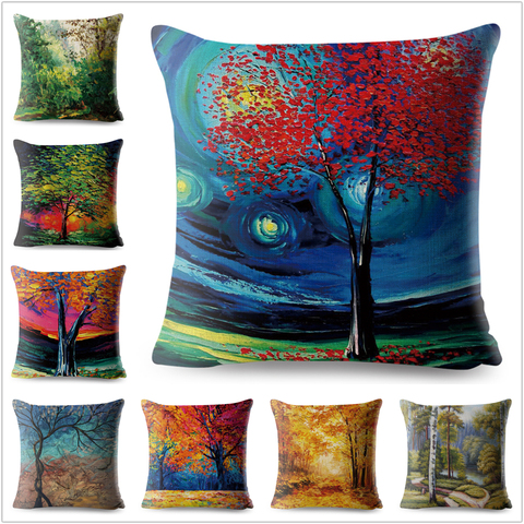 3D Painting Trees Flowers Printing Cotton Linen 45*45cm Pillowcase Colorful Cushion Cover Decorative Pillow Case for Sofa Cojine ► Photo 1/6