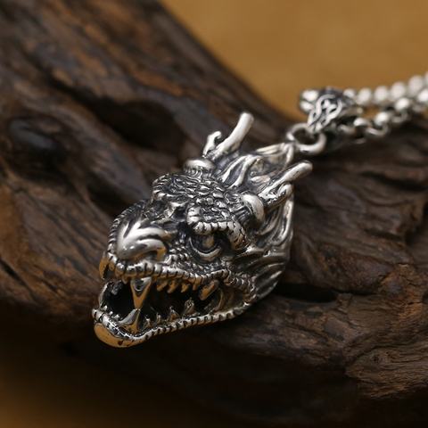 Handmade 925 silver dragon pendant vintage thai silver dragon head man pendant punk jewelry necklace pendant ► Photo 1/5
