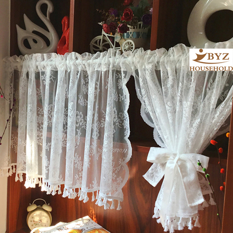 Short Tulle Curtains for Kitchen Finished White Floating Tulle Sheer Yarn Curtain Rod Pocket for Cabinets Short Curtain for Cafe ► Photo 1/5