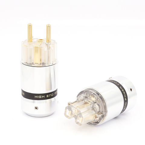 one pair Audio Aluminum Rhodium Plated Schuko EU Male Connector+IEC Female Plug ► Photo 1/4