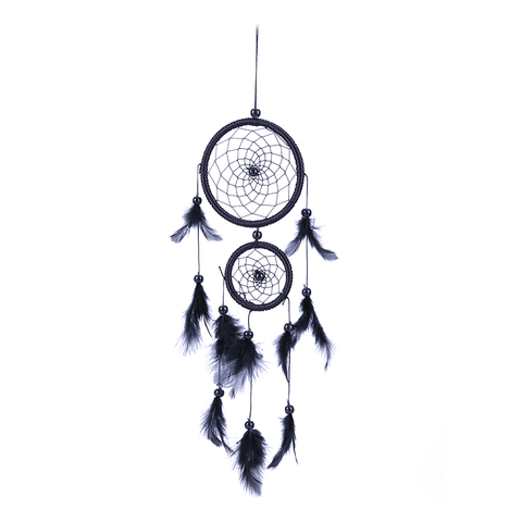 Double Ring Dream Catcher Black Red Pink Circle Feather With Bead Dreamcatcher Wall Hanging Home Car Decoration Craft Mascot ► Photo 1/6