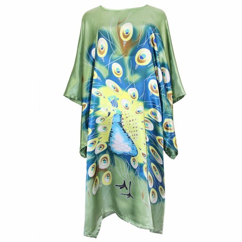 NEW Green Peacock Chinese Women Bathrobe Nightgown Plus Size 6XL Rayon Night Dress Sleepwear Sexy Robe Kaftan Gown Negligee ► Photo 1/6