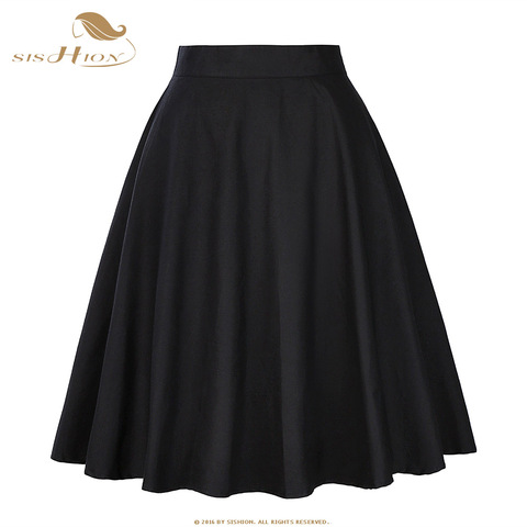 SISHION Cotton Black Skirt Womens Sexy Midi Summer Skirt Floral Polka Dots Black Red Blue Plus Size High Waist Plaid Women Skirt ► Photo 1/6