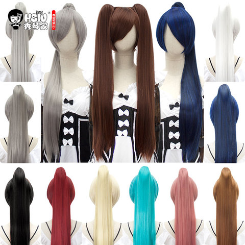 HSIU 80Cm Long Staight Ponytail Clip Cosplay Wig high temperature fiber Synthetic Wigs Anime Party Ponytail Party wigs 14 color ► Photo 1/6