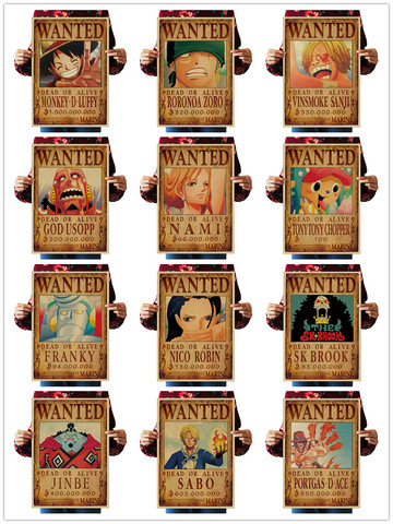 Buy Online 69 Styles One Piece Wanted Posters Toys Vintage Poster Luffy Ace Jinbe Nami Chopper Robin Zoro Sanji Usopp Anime Sticker 51x36cm Alitools