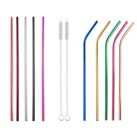 Reusable 304 Stainless Steel Drinking Straw Bar Party Metal Straw with Cleaner Brush For Mugs Sturdy Bent Straight Straws ► Photo 1/6