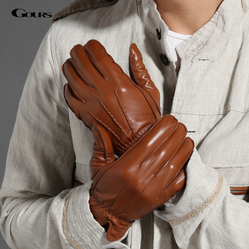 High-end Weave Men Genuine Leather Fashion Solid Winter Warm Driving Gloves