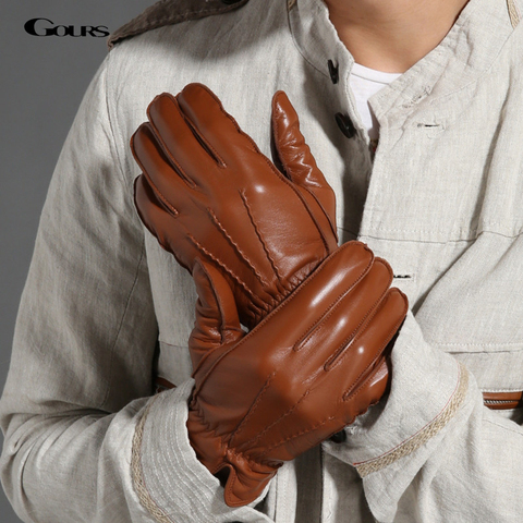 Gours 2022 New Men's Winter Genuine Leather Gloves Fashion Brand Black Warm Gloves Classic Goatskin Mittens Luvas Guantes GSM009 ► Photo 1/6