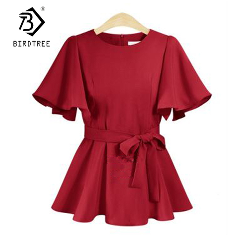 Plus Size XL-5XL Women Butterfly Sleeves Blouses 2022 New Fashion Summer Casual O-Neck Lace Up Bow Solid Color Tops Hot T81231L ► Photo 1/5