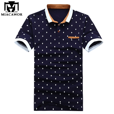 MIACAWOR New Polo Shirt Men 95% Cotton Summer Shirt Short-sleeve Poloshirts Fashion Skull Dots Print Camisa Tops Tees MT437 ► Photo 1/5