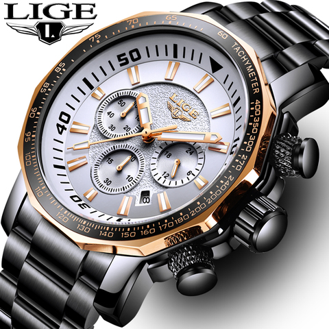 LIGE Fashion Brand Men Watch Chronograph Full Steel Business Quartz Clock Military Sport Waterproof Watch Man Relogio Masculino ► Photo 1/6