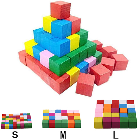 25-50pcs/Pack Montessori Colorful Wood Cube Blocks Bright Assemblage Block Early Educational Early Learning Toys Kids Children ► Photo 1/6