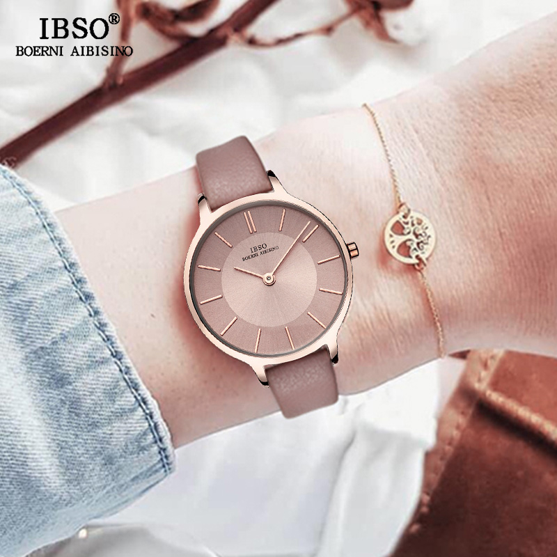 IBSO Brand 8 MM Ultra-Thin Quartz Watch Women Genuine Leather Women Watches Luxury Ladies Watch Montre Femme ► Photo 1/6