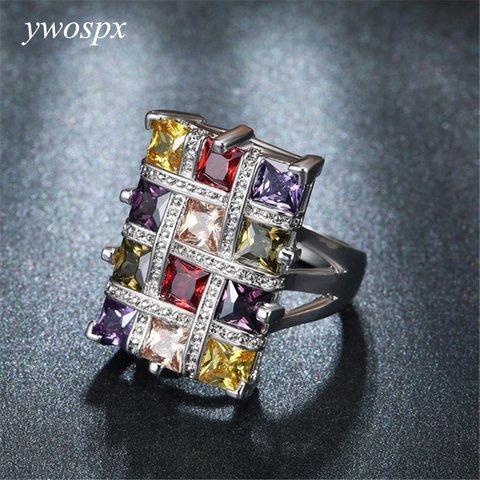 YWOSPX Luxury Multicolor Crystal Zircon Rings for Women Fashion Jewelry Wedding Engagement Statement Ring Bijoux Anillos Gift Y2 ► Photo 1/4