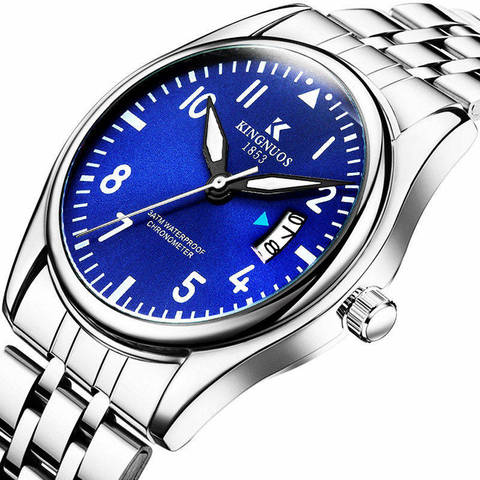 Mens Watches KINGNUOS Luxury Brand Quartz Watch Fashion Stainless Steel Mesh Strap Casual Men Wristwatch Relogio Masculino Top ► Photo 1/6