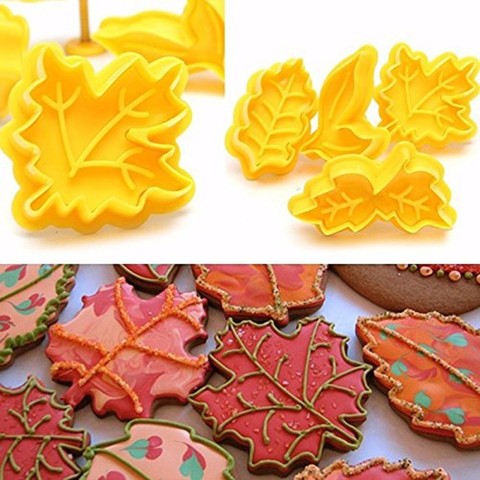 4Pcs/set Plunger Cookie Cutter Kit DIY Fall Maple Leaf Cake Mold Flower Plungers Fondant Pastry Craft Food Decor ► Photo 1/3