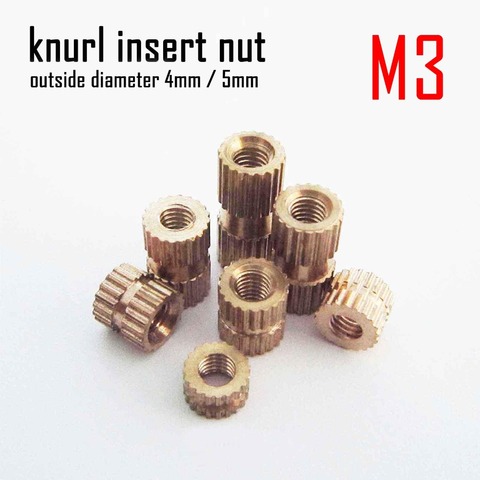 25pcs M3 Solid Brass Pure Copper Metric Thread Knurl Insert Nut Nutsert Round Shape Outside Diameter OD 4mm/5mm Length=3-12mm ► Photo 1/4