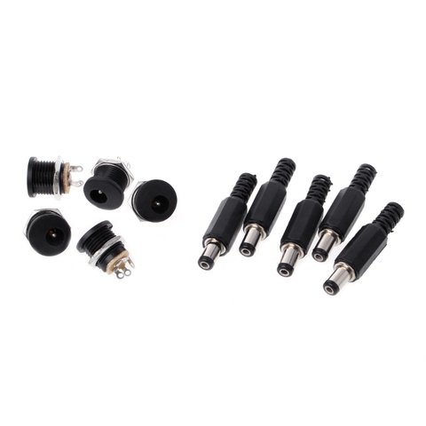 OOTDTY 5 Pcs 5.5mm x 2.1mm Male DC Power Plug Connector+5 Pcs Screw Lock Female Panel Socket Mount Adapter ► Photo 1/6