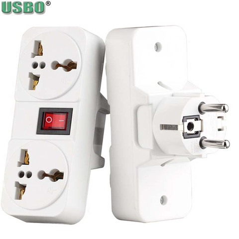 White copper 250v 6A 10A 125V EU UK Universal wall socket Portable 2way outlet extend converter plug adaptor with on off switch ► Photo 1/6