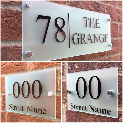 Customize MODERN HOUSE SIGN PLAQUE DOOR NUMBER STREET FROSTED GLASS EFFECT ACRYLIC NAME ► Photo 1/5