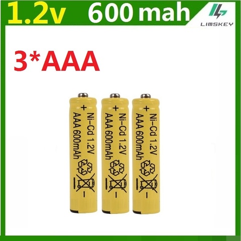 Yellow Rechargeable 3 pcs AAA Battery 600mAh 1.2V Ni-CD 3A Neutral Battery 500 Times Charging for Flashlight Toys Electronic Etc ► Photo 1/1