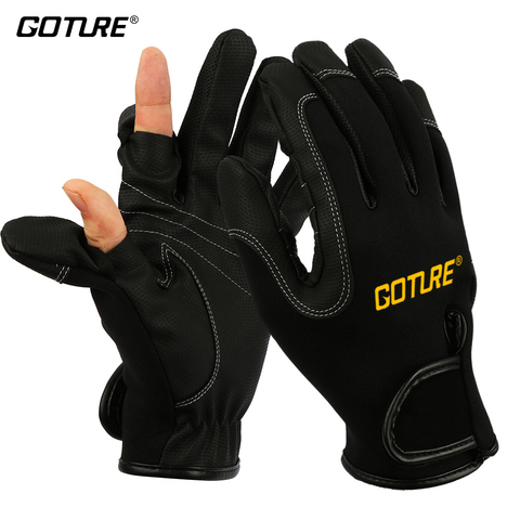 Goture Anti-slip Waterproof Fishing Gloves 2 Cut Finger Glove for Fishing Hunting Riding Cycling EU Size L Black/Blue Color ► Photo 1/6