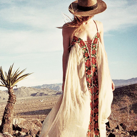 KHALEE YOSE Floral Embroidery Boho Maxi Dresses Summer Beach Dress Off  Shoulder Cotton Hippie Gypsy Vintage Sexy Holiday Dress ► Photo 1/6