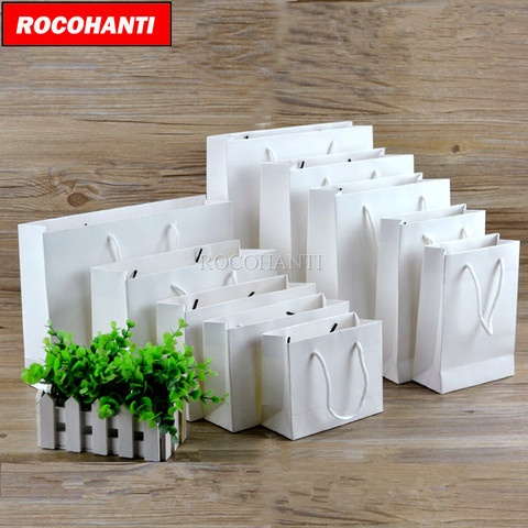 50X Custom Logo Printed Thick Grossy White Paper Bag 250grams Cardboard Paper Shopping Bags with String ► Photo 1/6