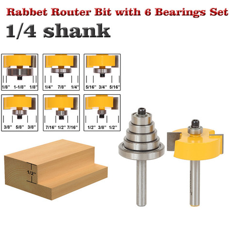 Rabbet Router Bit with 6 Bearings Set -1/2