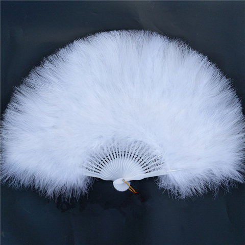 Factory Direct Sales White Ladies Holding Folded Turkey Feather Fan Wholesale Handmade For Belly Dance Wedding Decoration 42 ► Photo 1/5