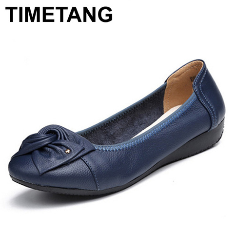 TIMETANG Plus Size Spring\Autumn Genuine Leather Shoes Woman Flats Work Classi Fashion Bowknot Female Casual Ballet Ladies Shoes ► Photo 1/6