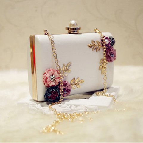 Fashion Women Leather Evening Bag Dinner Party Lady Wedding Flower Clutch Purse(white) ► Photo 1/6