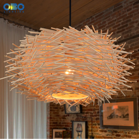 Vintage Pendant Lamp Bird's Nest Wood Lampshade Indoor Lighting Coffee House/Bar Pendant Lights Cord Lenght 1.2M  E27 110-240V ► Photo 1/5