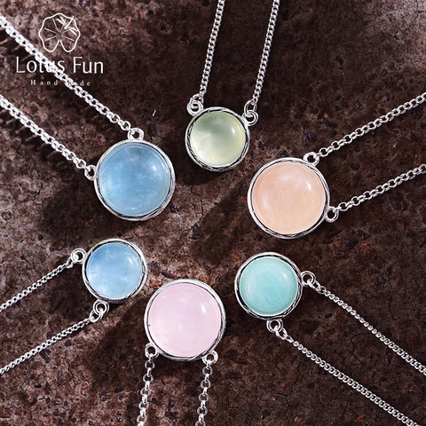 Lotus Fun Real 925 Sterling Silver Designer Fine Jewelry Natural Candy Color Gemstones Classic Round Pendant Necklace for Women ► Photo 1/6