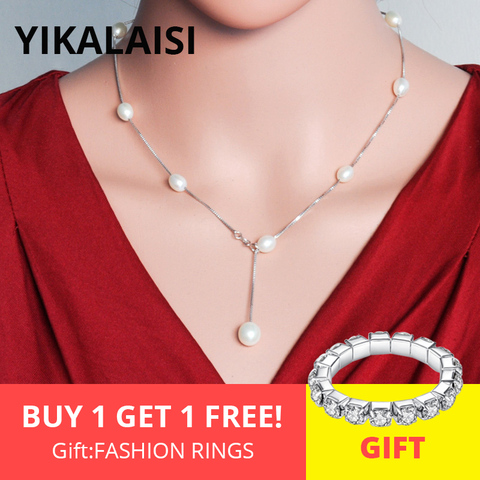 YIKALAISI 925 Sterling Silver Chain Natural freshwater Pearl Necklace Pandants Fashion Chokers For Women 7-8mm Pearl 2 Colour ► Photo 1/6